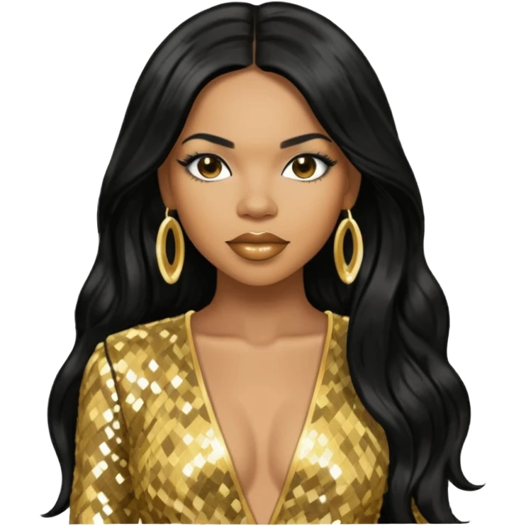 Tenitra Michelle Williams, R&B Singer from Destiny's Child with long black hair, gold sequin outfit, medium dark skin emoji