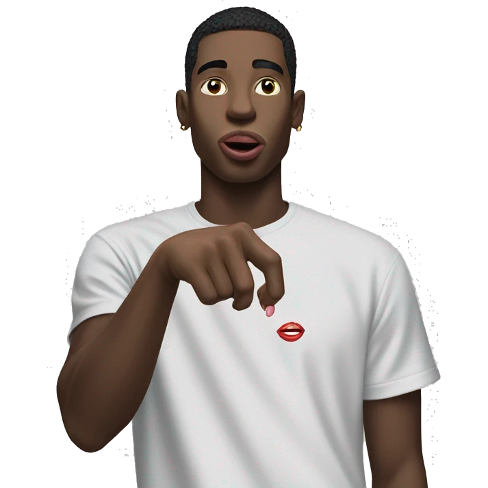Guy wearing balenciaga tee with tongue in between fingers emoji