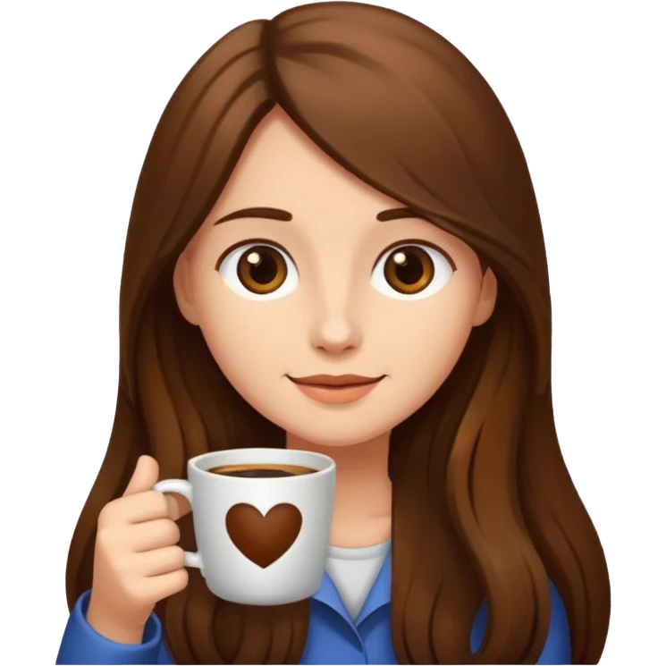 Brown long haired girl with cup of coffee emoji