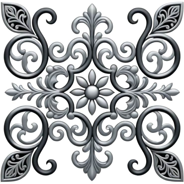 Black and silver filigree page divider, 3D, extremely detailed design emoji