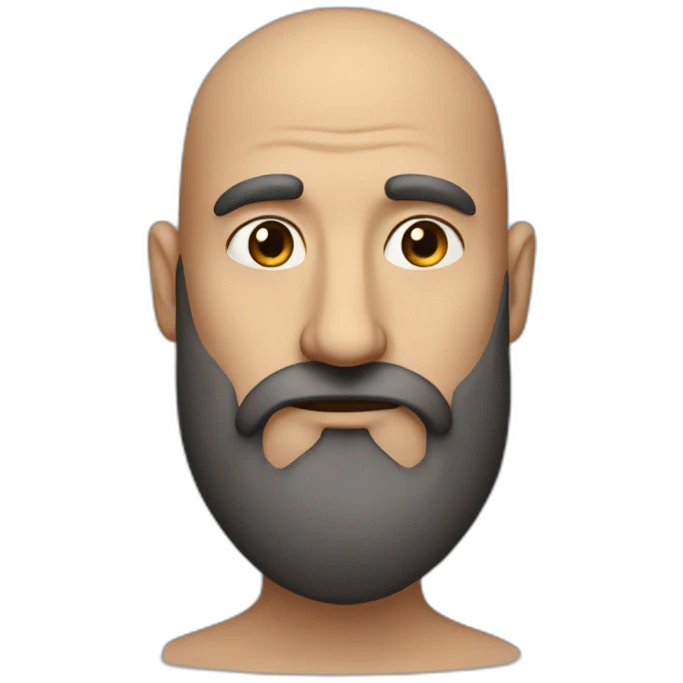 A man with a big beard and a long nose but a good nose, being bald, with brown eyes emoji