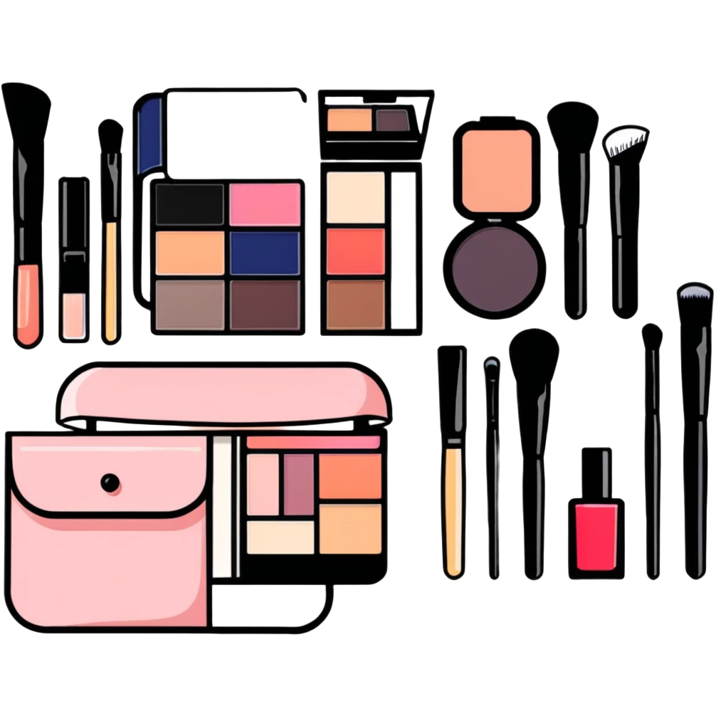 Beauty makeup set with brushes and cosmetics emoji