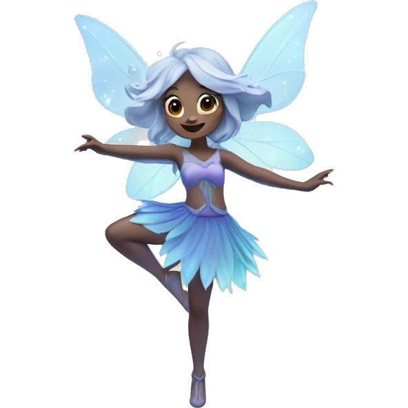 A cute fairy dancing and casting a spell to make the first snow fall, designed in cool-toned colors emoji