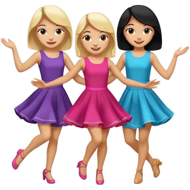 Emoji of 3 Girls dancing one with blonde hair, one tan and one with black hair emoji
