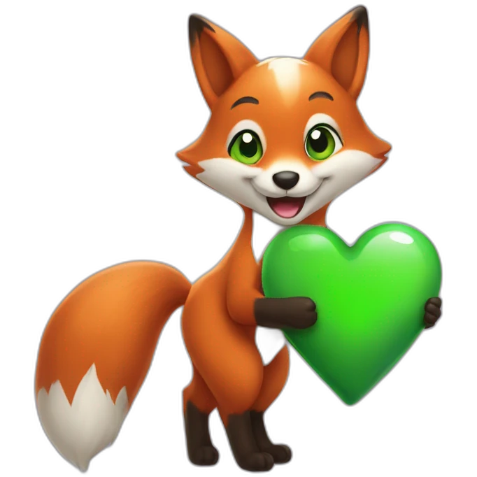Happy Fox with a green heart in his hand  emoji