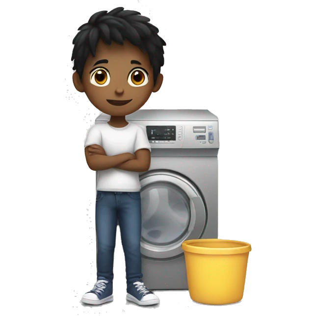 Kid with black hair doing doing the laundry  emoji