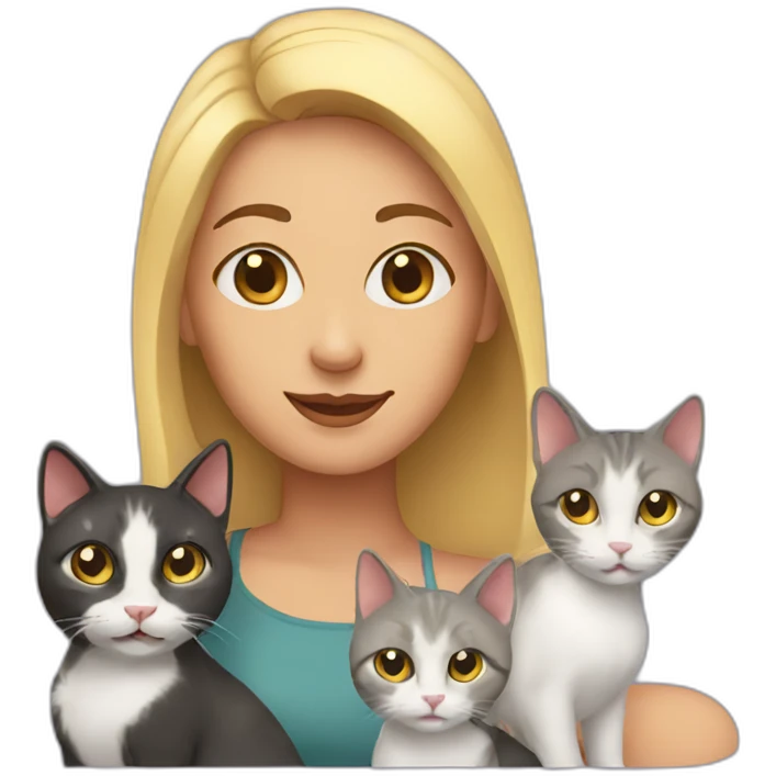woman and three cats emoji
