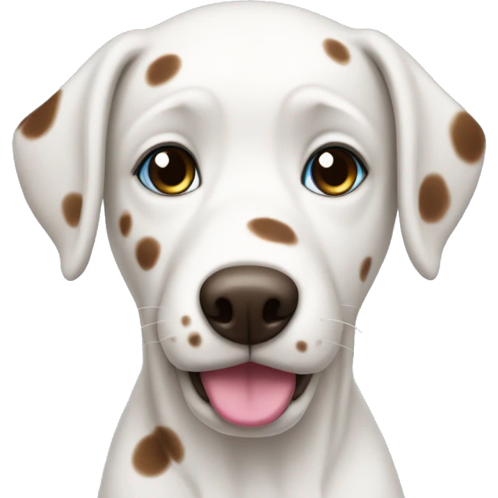 a white dog with brown spots with blue eyes and pink nose  emoji