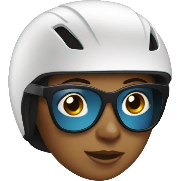 A woman wearing a race bike helmet and race glasses. emoji