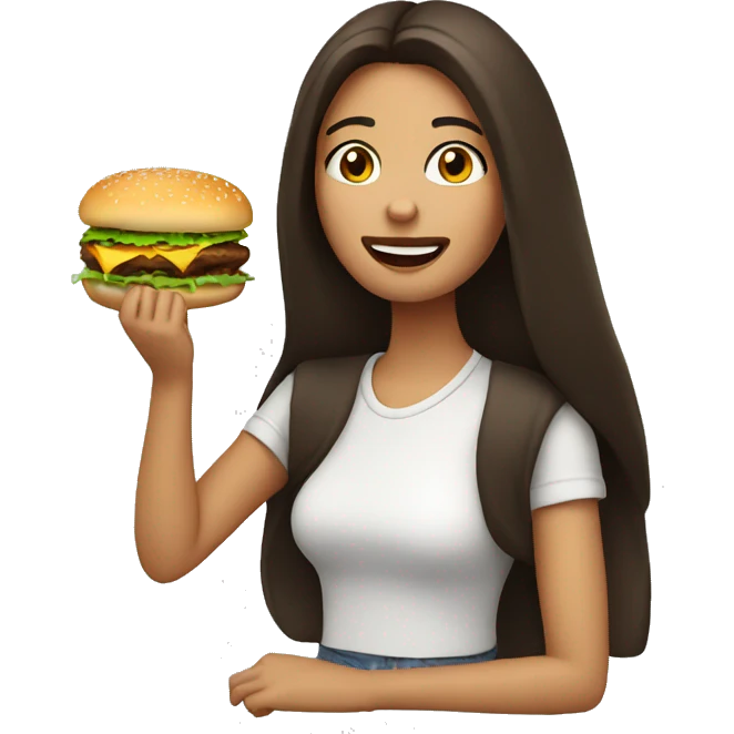 brunette eating burger emoji