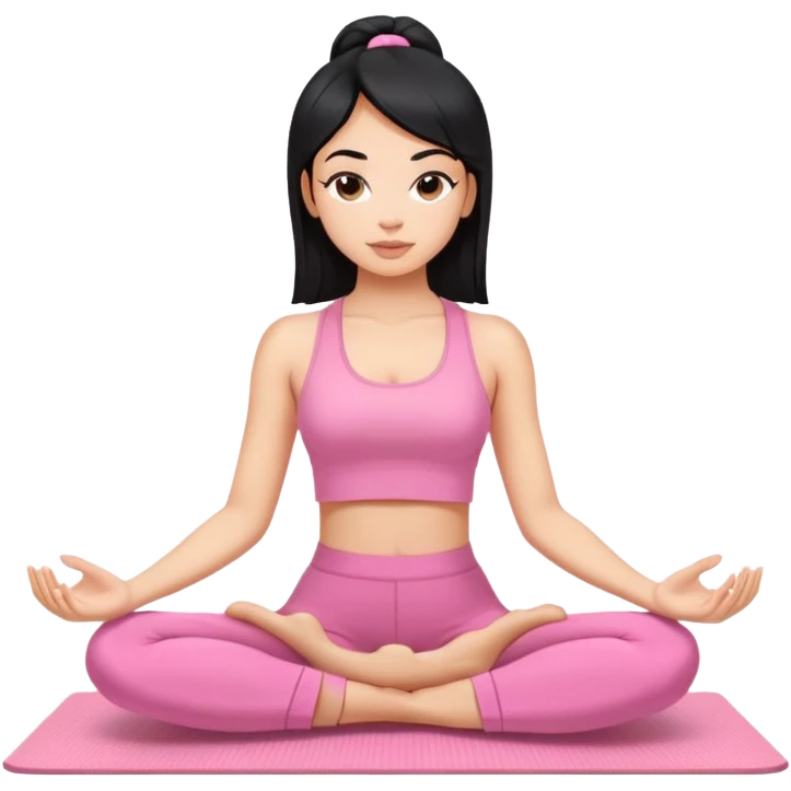 Light skin, black hair yoga beautiful girl in light pink clothes sitting on a yoga mat emoji
