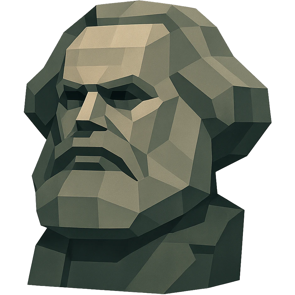 Karl Marx's head turned 30 degrees to the left, low poly style, only 4 colors, very simple, hard lines, inspired by the Chemnitz stone statue emoji