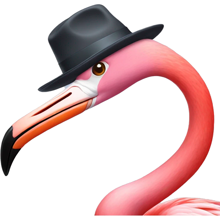 Skating flamingo wearing hat emoji
