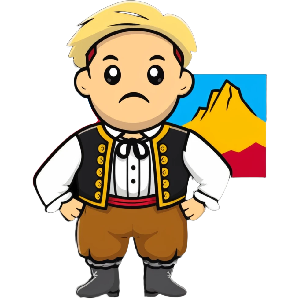 a German in typical Bavarian clothing shrugging and looking lost with Sicily in the background emoji