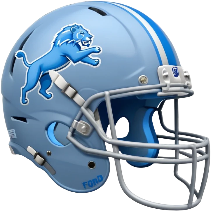 Ford car emoji in blue and silver, Detroit Lions flag on the roof, football helmet details, fun and spirited emoji