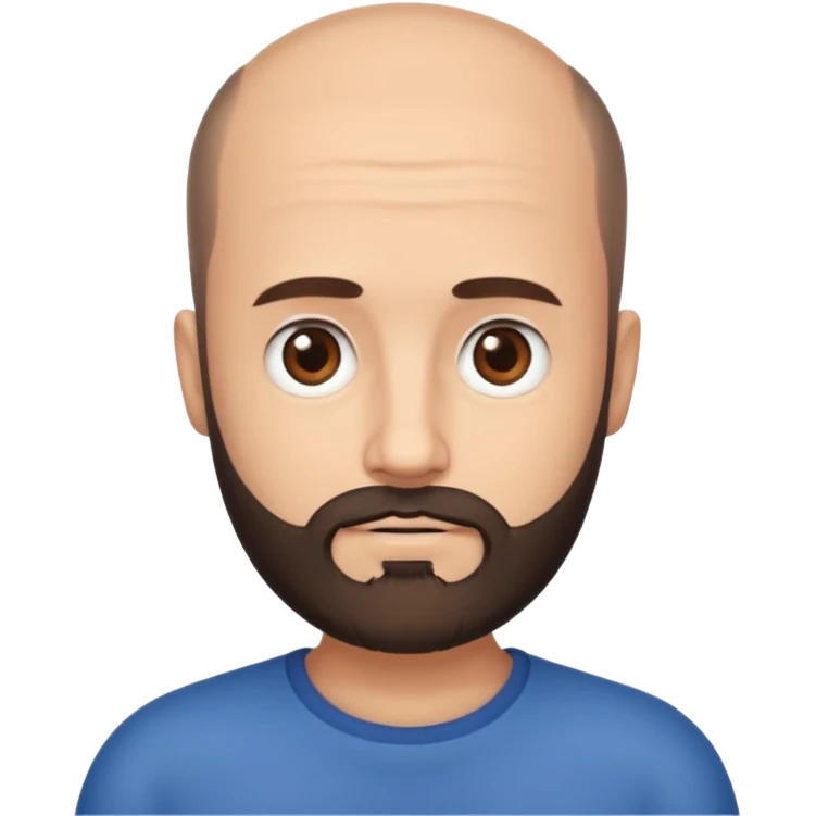 semi balding man with super short hair and has a beard. dark brown eyes and brown beard  emoji