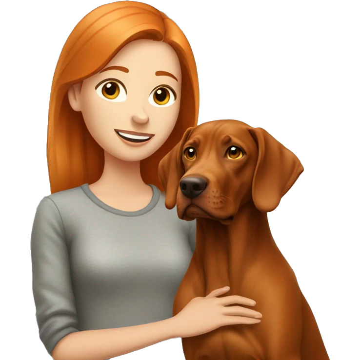A girl with ginger hair with her vizla/ridgeback dog emoji