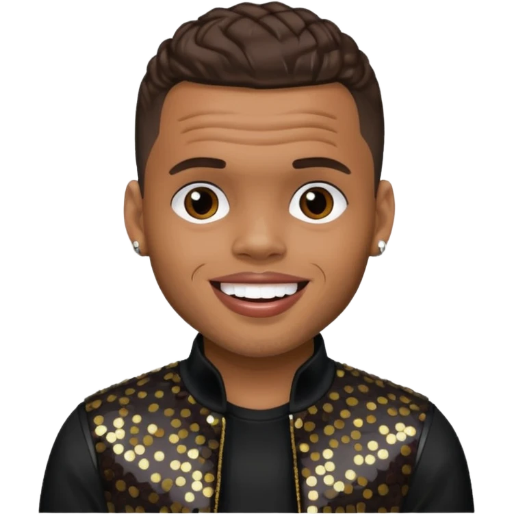 Chris Brown with dark brown hair, black sequin outfit emoji