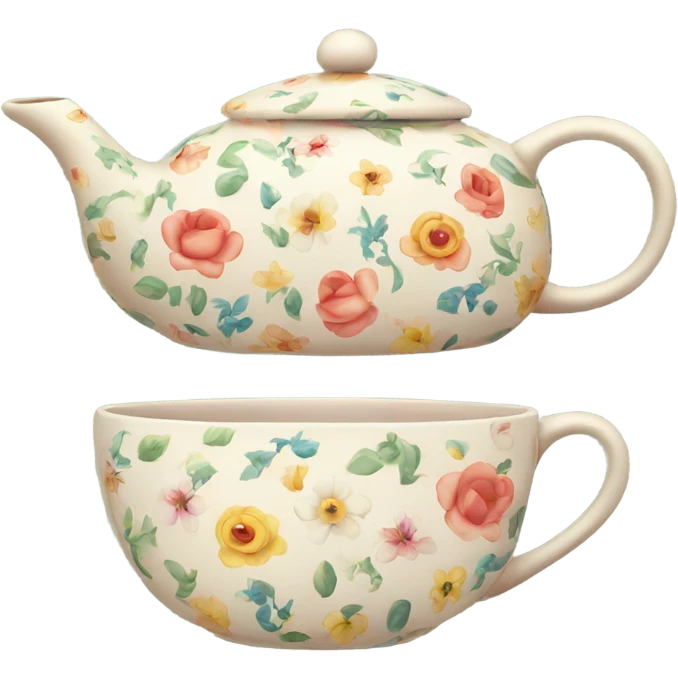 Little teapot and teacup set with flower pattern emoji
