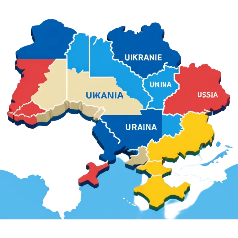 Game map with Ukraine in the middle, flanked by Russia and the EU emoji