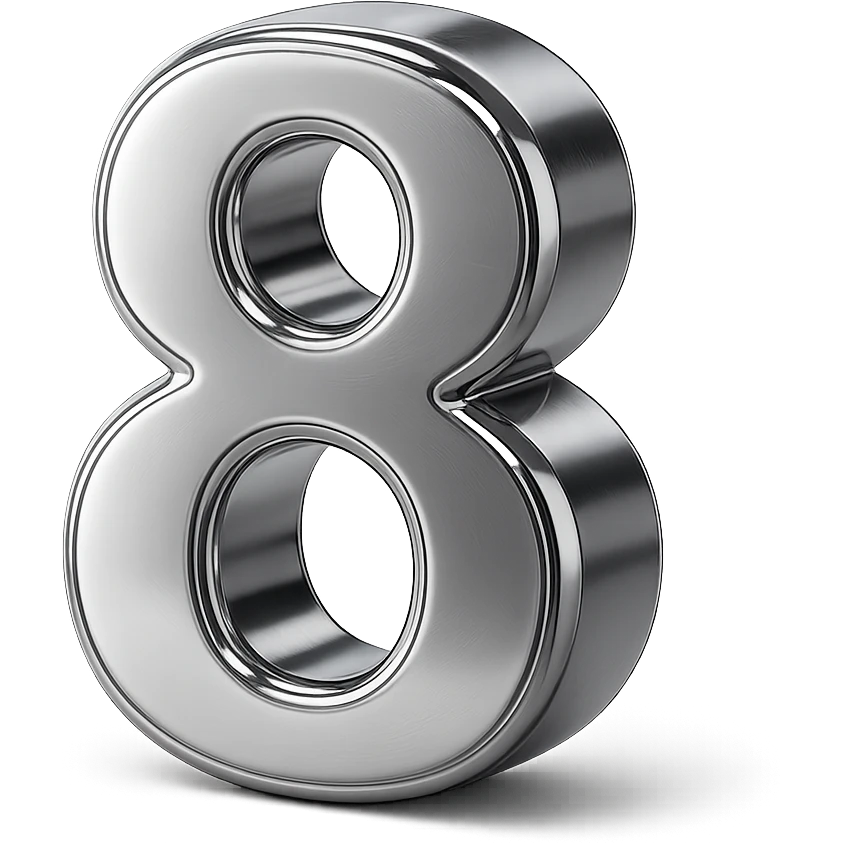 number 8 in chrome 3D emoji style emoji