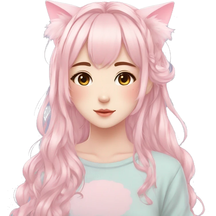 Gorgeous pastel anime girl with blushing face and hair garnitures and pretty hair and cat ears aesthetic trending style emoji