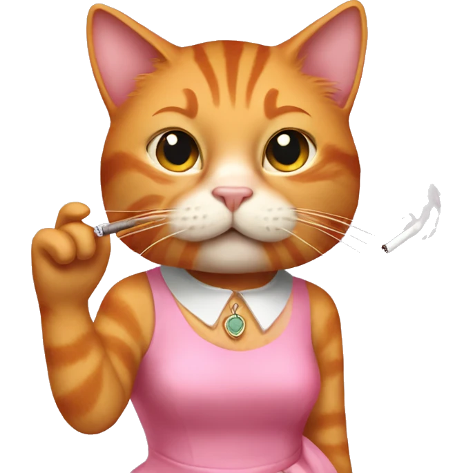 female ginger cat in a pink dress smoking a cigarette  emoji