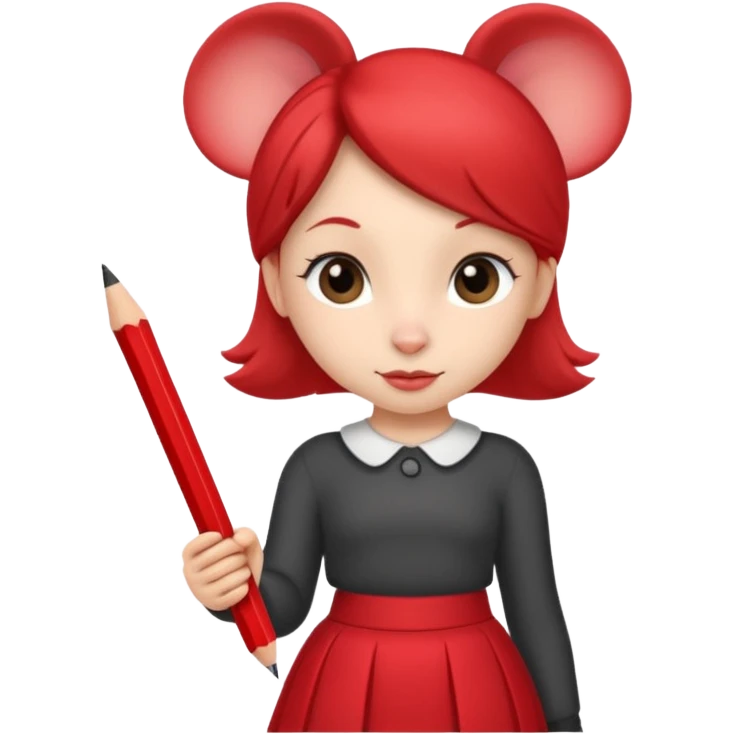 Petite souris avec jupe rouge à l'école emoji