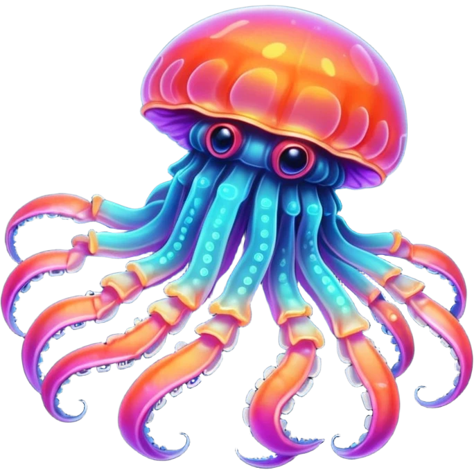Neon glowing jellyfish-crab-squi emoji