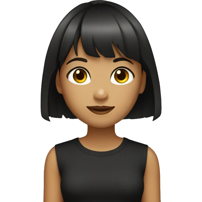 Girl with short hair with bangs, brown eyes, black T-shirt emoji