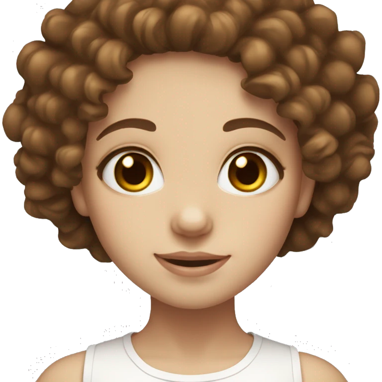 feminine girl, curly brown hair, white skin, cute, brown dolly eyes emoji