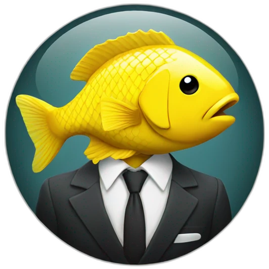 Yellow and serious fish wearing a suit emoji