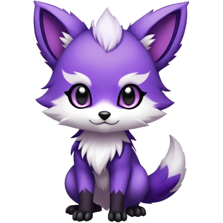  High quality Cute Cool Kawaii edgy Chibi Fur-Sona Purple fur, white belly, white tail-tip, black legs, Fakemon-creature-animal-vernid-hybrid Full Body, facial markings emoji