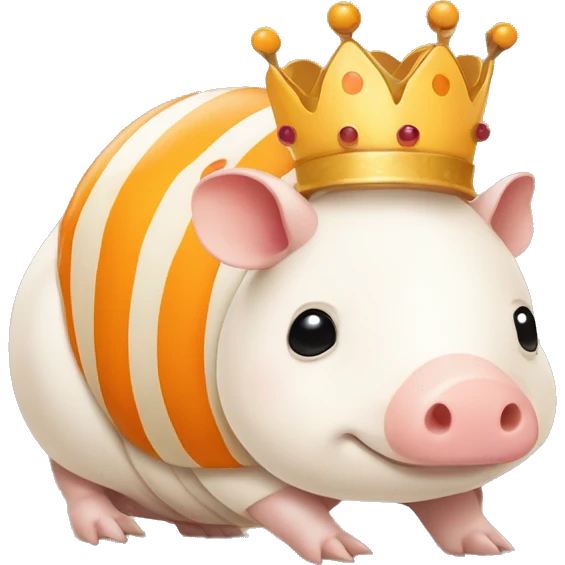Orange and white piebald chubby round armadillo pig panda centipede armadillo wearing a crown emoji