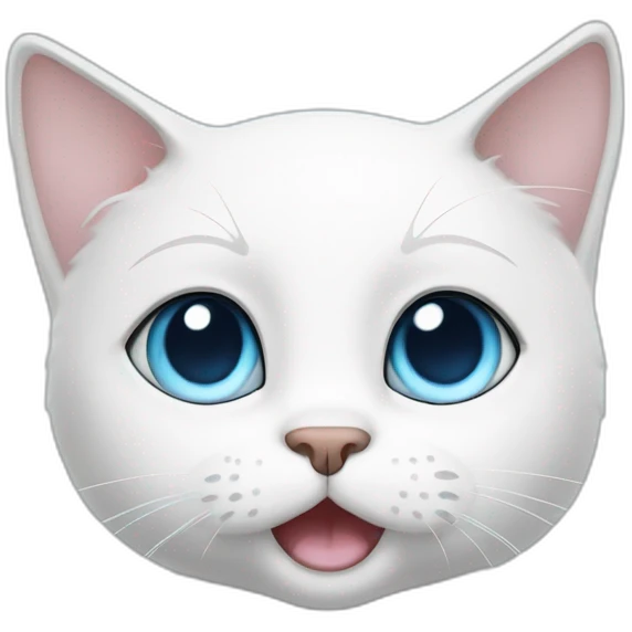 cartoon white cat, with one big blue birthmark on the right eye and on the ear emoji
