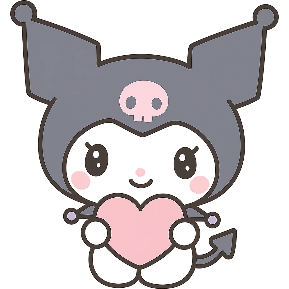 Kuromi character with a heart-shaped accessory, kawaii style emoji