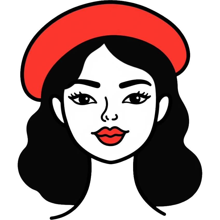 woman with a beret hat and heart-shaped lips, coquette aesthetic emoji