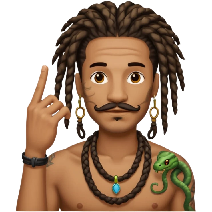 Black man with dreads and snake tattoo on forehead making a mustache with index finger emoji