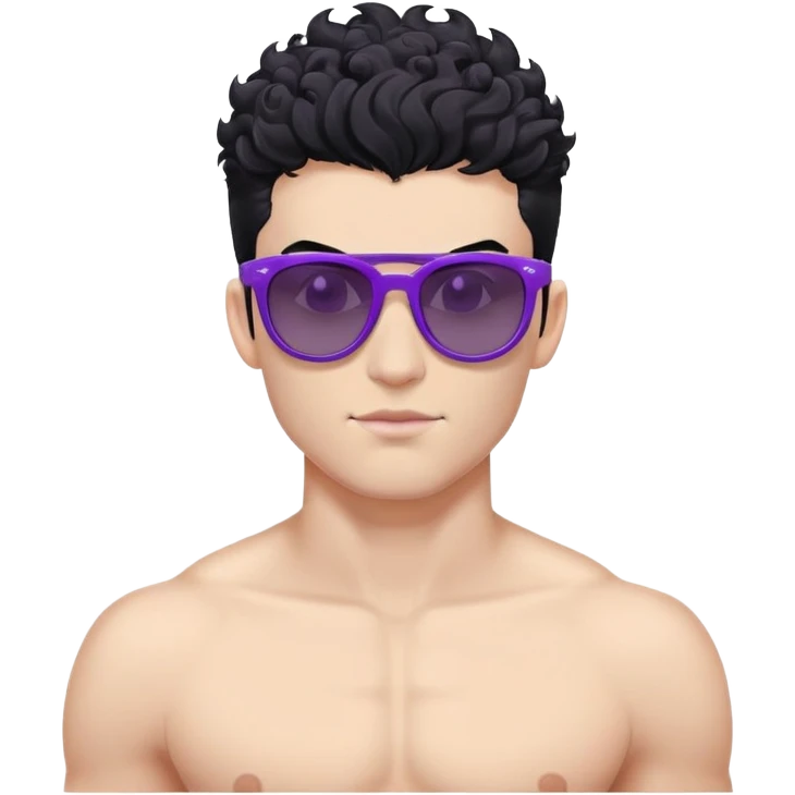 shirtless male athlete with white skin and moderately curly black hair on top with shaved sides, wearing purple sunglasses with black tinted lenses emoji