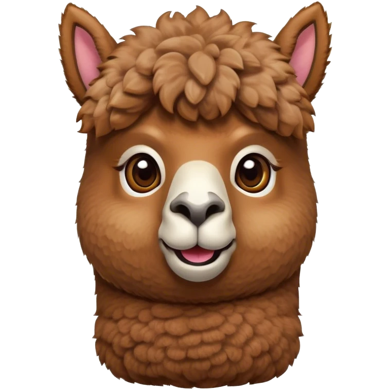 Cinematic Comical Brown Alpaca Portrait Emoji, Head tilted dramatically with an exaggeratedly amused expression, featuring a striking, plush brown fleece with playful texture, wide, expressive warm eyes filled with playful disbelief, Simplified yet hilariously expressive features, highly detailed, glowing with a slightly sassy glow, high shine, dramatic yet playful, stylized with an air of cheeky mischief, bright and endearing, soft glowing outline, capturing the essence of a spirited and over-the-top alpaca, so meme-worthy it feels like it could side-eye its way into internet fame instantly! emoji