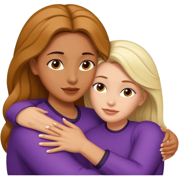 One cubby tan skin woman hug with one white woman emoji