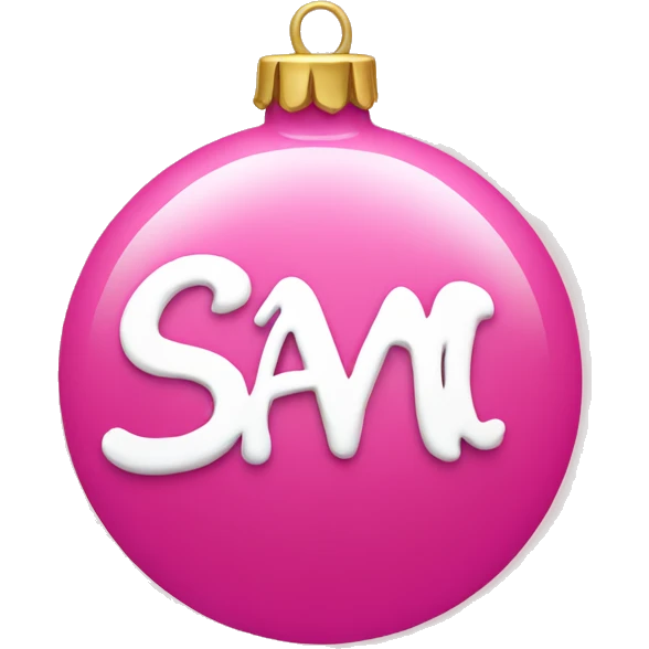 pink ornament with the name sam on it in cursive emoji