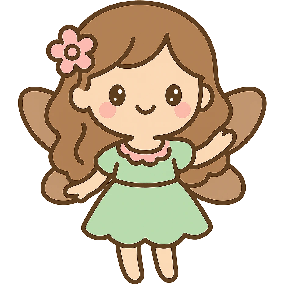 fairycore girl in pastel green and pink dress, brown fairy wings, light brown hair, delicate and ethereal emoji