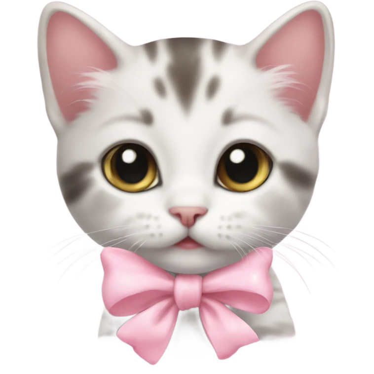 Cute kitten with a baby pink bow around neck emoji
