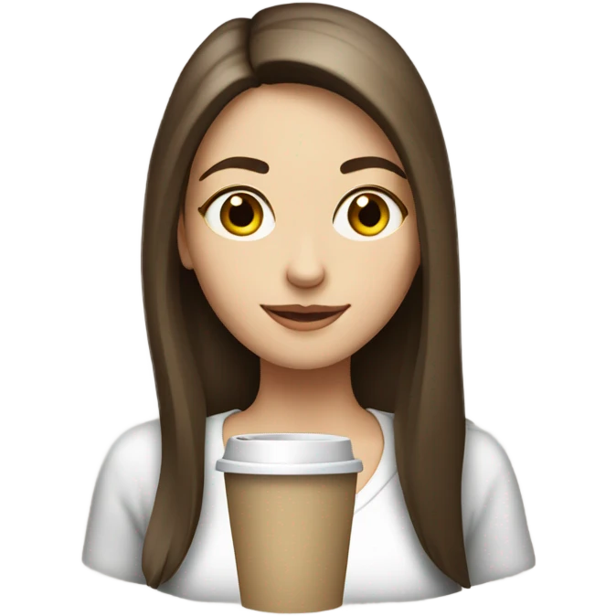 Pretty Pale brunette straight hair drinking coffee emoji