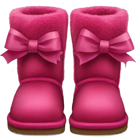Realistic pair of raspberry color Ugg fur boots with ribbon bows. emoji