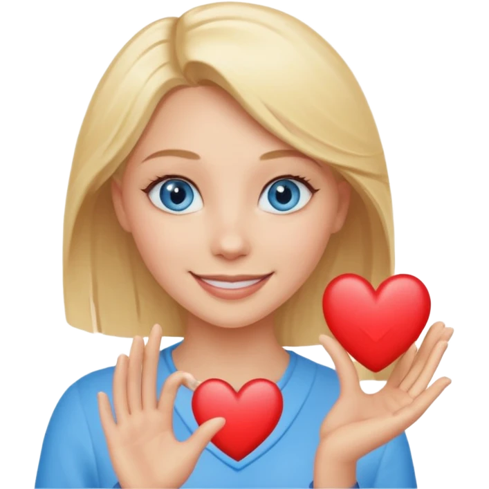 Une femme blonde yeux bleus qui envoi cœur emoji