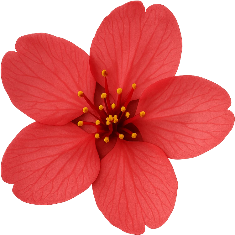 show one red cherry blossom, remove background emoji