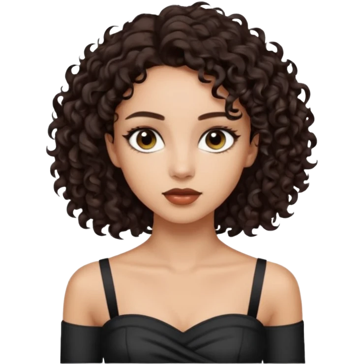 Woman with light skin and super dark brown-almost black colored irises eyes and waist length dark brown curly hair and white tube top with no straps emoji