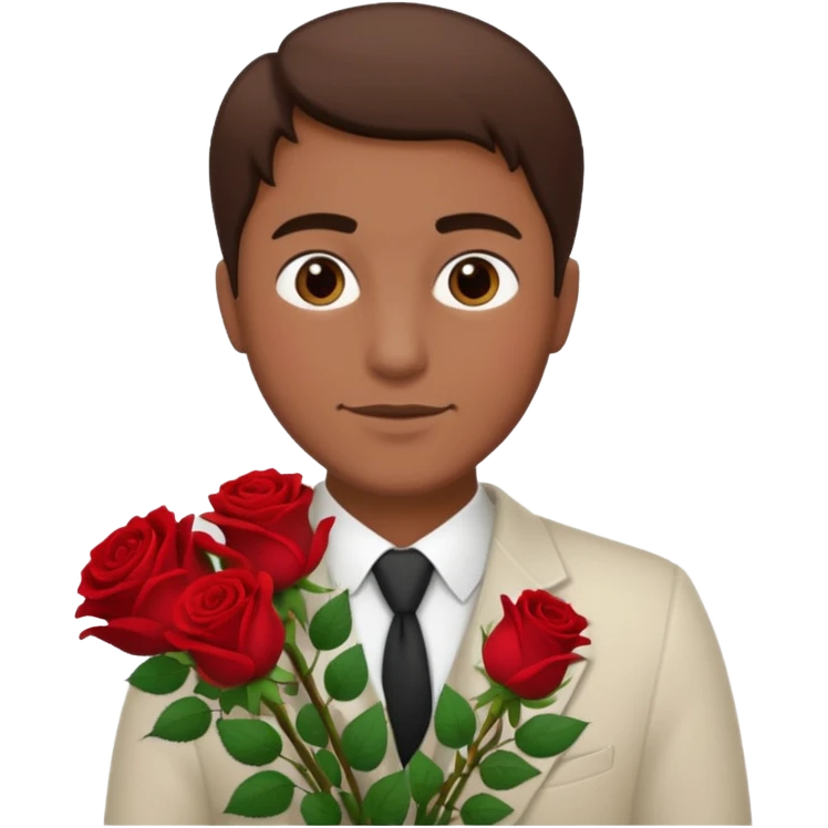 Un homme blanc brun pas en costard qui donne un bouquet de roses dans la main emoji